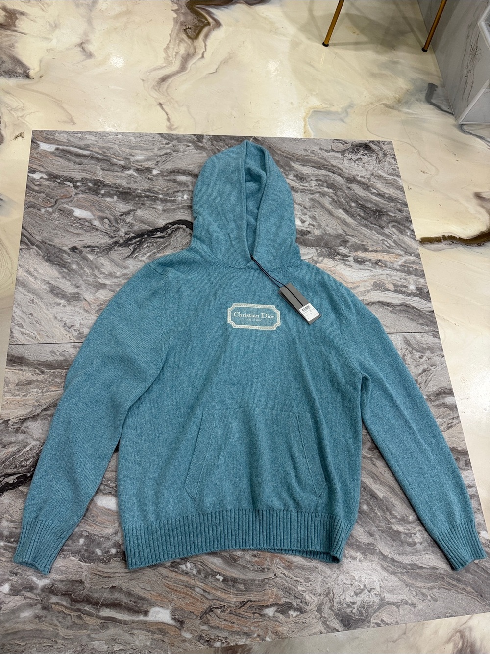 AUTHENTIC Dior Teal Green Hooded Crewneck Knit Sweater UNWORN